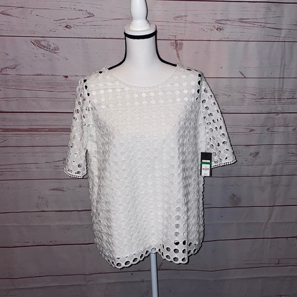crown & ivy Tops - Crown & Ivy white eyelet shirt NWT